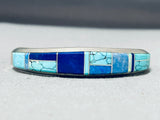 Superlative Native American Navajo Turquoise & Lapis Sterling Silver Bracelet Signed Wil Muskett-Nativo Arts