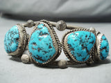 Supberb Vintage Native American Navajo 9 Morenci Turquoise Sterling Silver Bracelet Old-Nativo Arts
