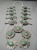 Native American One Of The Biggest Naja Green Turquoise Sterling Silver Squash Blossom Necklace-Nativo Arts