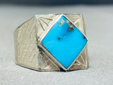 Men's Diamond Shaped Turquoise Vintage Native American Navajo Sterling Silver Ring-Nativo Arts