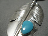 Detailed Native American Navajo Turquoise Sterling Silver Feather Necklace-Nativo Arts