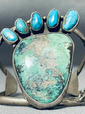 Rare Vintage Native American Navajo Old Kingman Turquoise Sterling Silver Bear Track Bracelet-Nativo Arts