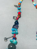 Very Unique Vintage Southwest Vintage Turquoise Sterling Silver Charm Necklace-Nativo Arts