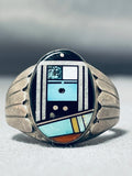 Extreme Intricacy Vintage Native American Navajo Turquoise Kachina Sterling Silver Ring-Nativo Arts