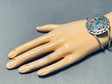 Detailed Bluejay Vintage Native American Zuni Turquoise Sterling Silver Inlay Bracelet-Nativo Arts