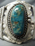 Thick Heavy Cuff Vintage Native American Navajo Gilbert Turquoise Sterling Silver Bracelet-Nativo Arts