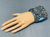 Native American 251 Grams Solid Sterling Silver Turquoise Buffalo Bracelet Cuff-Nativo Arts