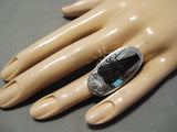 Important Native American Zuni Harlan Coonsis Sterling Silver Turquoise Eagle Ring-Nativo Arts