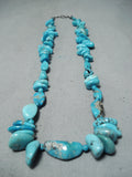 Unique Vintage Native American Navajo Kingman Turquoise Sterling Silver Necklace Old-Nativo Arts