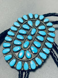 Noteworthy Vintage Native American Navajo Signed Turquoise Cluster Sterling Silver Huge Bolo-Nativo Arts