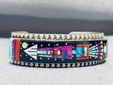 One Of The Most Intricate Native American Navajo Turquoise Kachina Sterling Silver Bracelet-Nativo Arts