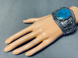 Museum Leaf Vintage Native American Navajo Deep Blue Turquoise Sterling Silver Bracelet-Nativo Arts