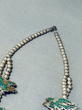 Extreme Detail Vintage Native American Navajo Turquoise Sterling Silver Squash Blossom Necklace-Nativo Arts