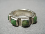 Native American Thick And Heavy Vintage Navajo Green Turquoise Sterling Silver Ring Old-Nativo Arts