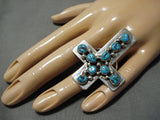 Magnificent Vintage Native American Navajo Kevin Johnson Turquoise Sterling Silver Cross Ring-Nativo Arts