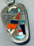 One Of Most Intricate Vintage Native American Navajo Turquoise Inlay Sterling Silver Necklace-Nativo Arts
