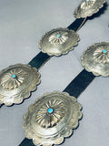 Authentic Vintage Native American Navajo Hand Tooled Sterling Silver Turquoise Concho Belt-Nativo Arts