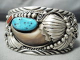 Authentic Bear Native American Navajo Turquoise Coral Sterling Silver Ted Joe Bracelet-Nativo Arts