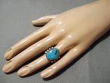 Thick And Heavy!! Vintage Native American Navajo Deep Blue Turquoise Sterling Silver Ring-Nativo Arts