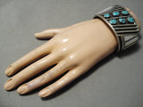 Native American Important Huge Heavy Vintage Zuni Turquoise Sterling Silver Inlay Bracelet-Nativo Arts