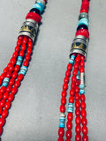Incredible Singer Native American Navajo Sterling Silver Turquoise Coral Necklace-Nativo Arts
