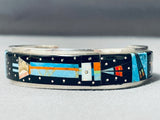 Long Yei Kachina Native American Navajo Turquoise Sterling Silver Inlay Bracelet-Nativo Arts