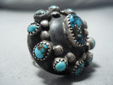 Unique Vintage Native American Navajo Bisbee Turquoise Sterling Silver Ring-Nativo Arts