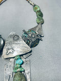 Very Rare Petroglyph Vintage Southwest Turquoise Sterling Silver Necklace-Nativo Arts