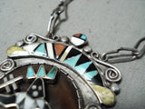 One Of The Best Vintage Native American Zuni Turquoise Kachina Dancer Sterling Silver Necklace-Nativo Arts