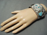 Native American One Of The Most Intricate Ever Hand Carved Turquoise Sterling Silver Bracelet-Nativo Arts