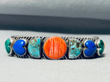 Heart & Half Moon Vintage Native American Navajo Turquoise Lapis Sterling Silver Bracelet-Nativo Arts