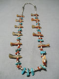 Expressive Vintage Native American Zuni Turquoise Sterling Silver Necklace Old-Nativo Arts