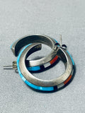 Fabulous Vintage Native American Navajo Turquoise Sterling Silver Hoop Earrings-Nativo Arts