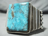 Bulky Native American Navajo Squared Turquoise Rick Martinez Sterling Silver Bracelet-Nativo Arts