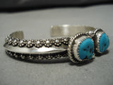Intense Turquoise Vintage Native American Navajo Tahe Sterling Silver Bracelet Cuff-Nativo Arts