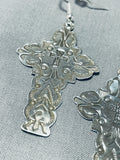 Detailed Native American Navajo Sterling Silver Cross Earrings-Nativo Arts
