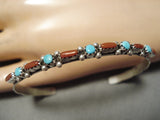 Impressive Vintage Native American Navajo Turquoise Coral Sterling Silver Bracelet-Nativo Arts