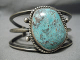 Superior Vintage Native American Navajo Huge Blue Vivid Turquoise Sterling Silver Bracelet Old-Nativo Arts