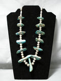 One Of The Best Vintage Native American Navajo Turquoise Tab Sterling Silver Necklace Old-Nativo Arts