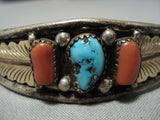 Native American Superior Vintage Duel Bead Turquoise Sterling Silver Bracelet Cuff Old-Nativo Arts
