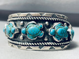 Turtle Turquoise Mind Boggling Vintage Native American Navajo Sterling Silver Bracelet-Nativo Arts