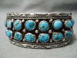 Huge Vintage Native American Navajo Old Blue Turquoise Sterling Silver Wave Bracelet Old-Nativo Arts