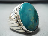 Stunning Native American Navajo Signed Pilot Mountain Turquoise Sterling Silver Ring-Nativo Arts