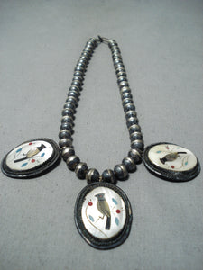 Attractive Vintage Native American Zuni Mother Of Pearl Sterling Silver Necklace Old-Nativo Arts