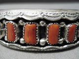 Brilliant Navajo Coral Sterling Silver Bracelet Old Native American-Nativo Arts
