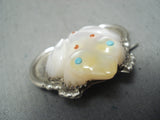 Fabulous Toad Native American Navajo Mother Of Pearl Sterling Silver Frog Pin-Nativo Arts