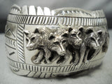 Pack Of Wolves Native American Navajo Sterling Silver Bracelet Cuff-Nativo Arts