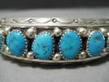 Thick And Heavy!! Vintage Native American Navajo Sky Blue Turquoise Sterling Silver Bracelet-Nativo Arts