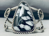 Towering Vintage Native American Navajo Snowflake Obsidian Sterling Silver Bracelet-Nativo Arts
