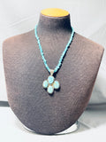Breathtaking Vintage Native American Navajo 4 Morenci Kingman Turquoise Sterling Silver Necklace-Nativo Arts